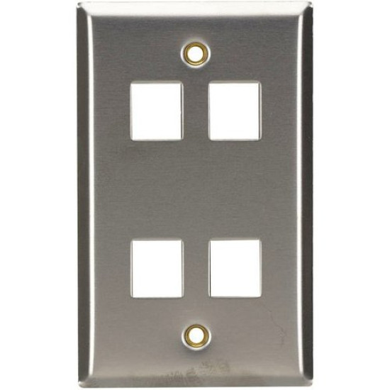 Black Box Stainless Steel Wallplate, Keystone, Single-Width, 4-Punchidx ETS2893927