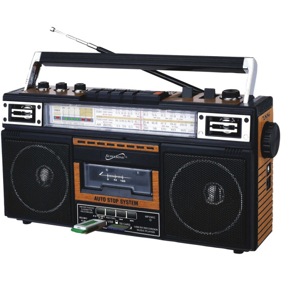 Supersonic SC-3201BT-WD Retro 4-Band Radio and Cassette Player with Bluetooth (Wood)do 45322444